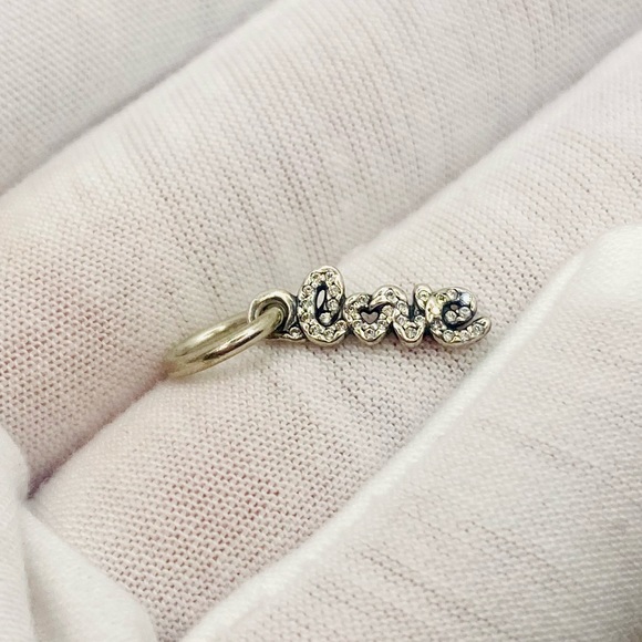 EUC Pandora 791428CZ Sterling Silver Signature of Love Dangle w/ Clear Zirconia - Picture 3 of 8